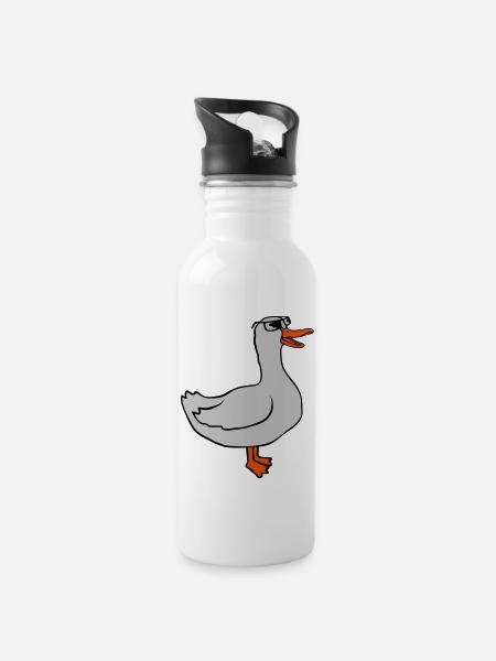 Coole Sonnenbrille Comic Gans - Trinkflasche mit integriertem Trinkhalm - Weiß