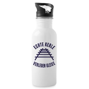 Echte Kerle verlegen Gleise Schienen - Trinkflasche mit integriertem Trinkhalm - Weiß - Rechts