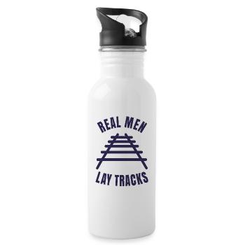 Real men lay tracks rails - Water bottle with straw - white - Right