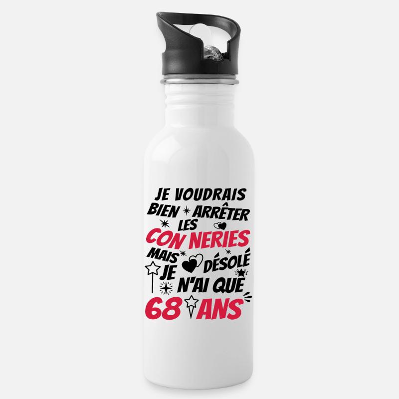 j ai 68 ans / humour anniversaire 68 ans - Gourde avec paille intégrée - blanc