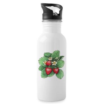 Strawberries - Water bottle with straw - white - Right