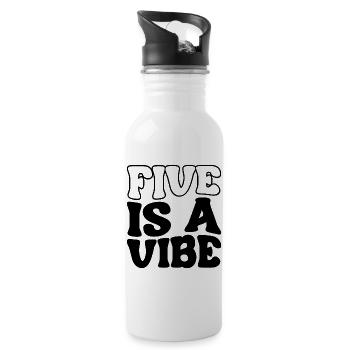 Monochrome Circle Emblem - Water bottle with straw - white - Right