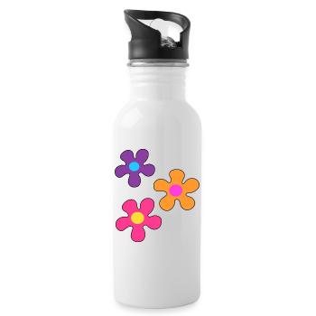 Hippie-Blumen - Trinkflasche mit integriertem Trinkhalm - Weiß - Rechts