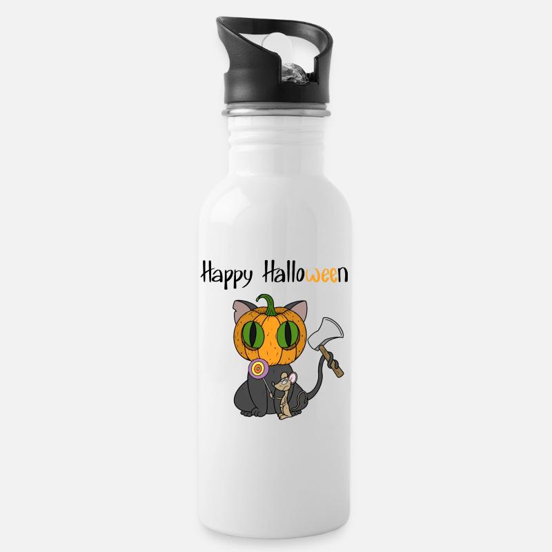 Halloween Cat - Water bottle with straw - white