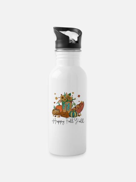 Happy Fall y'all - Trinkflasche mit integriertem Trinkhalm - Weiß