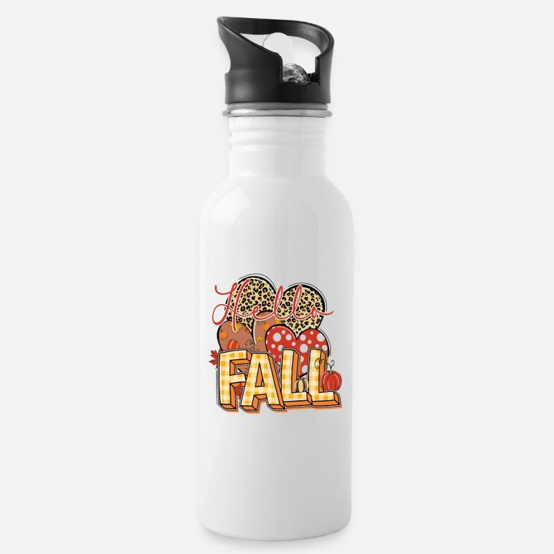Hello Fall, Happy Fall y'all - Water bottle with straw - white