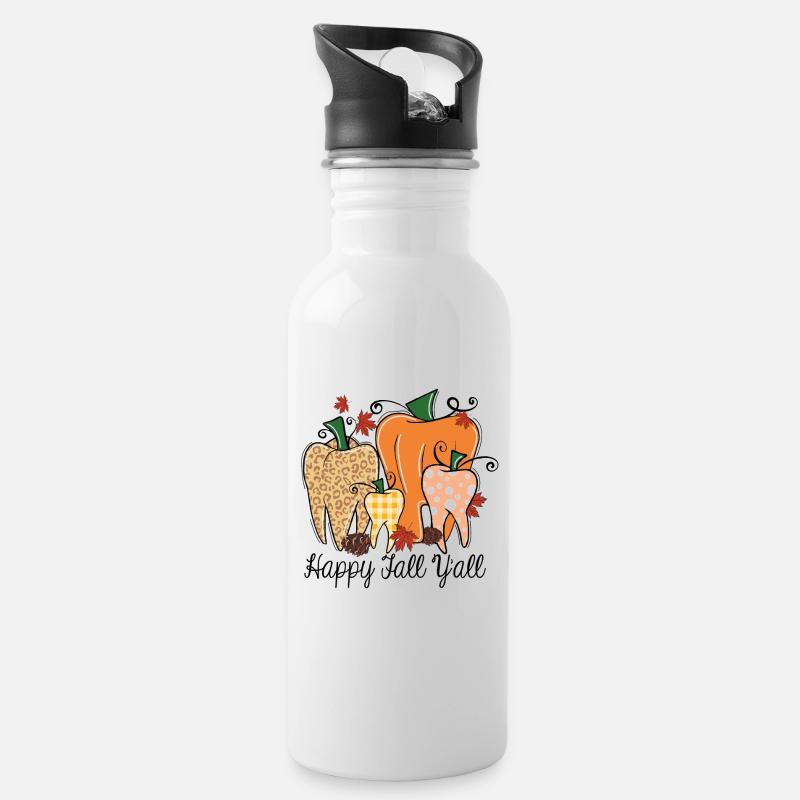 Happy Fall y'all - Trinkflasche mit integriertem Trinkhalm - Weiß