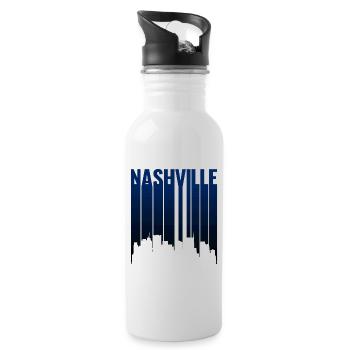 Nashville Skyline Midnight Blue Silhouette - Water bottle with straw - white - Right