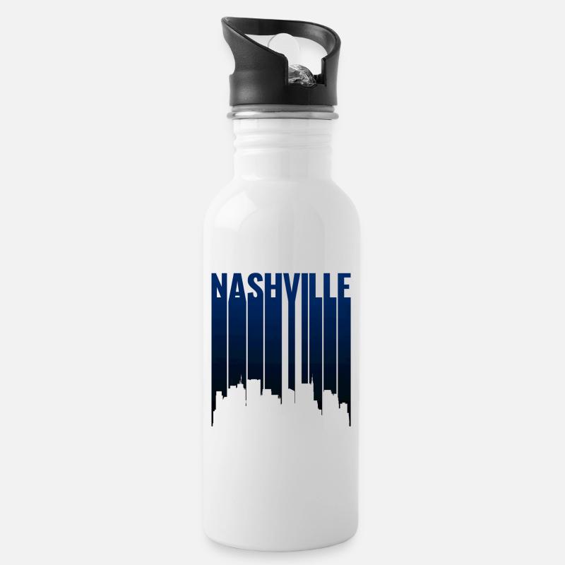 Nashville Skyline Midnight Blue Silhouette - Water bottle with straw - white