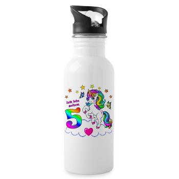 Mädchen 5 Jahre Geburtstag Einhorn-ich bin schon 5 - Trinkflasche mit integriertem Trinkhalm - Weiß - Rechts