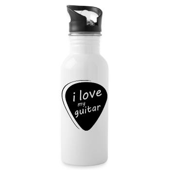 I Love Guitar Guitar Picks Picking Symbol Icon - Water bottle with straw - white - Right