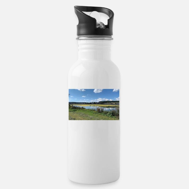 Nature am wasser - Trinkflasche mit integriertem Trinkhalm - Weiß