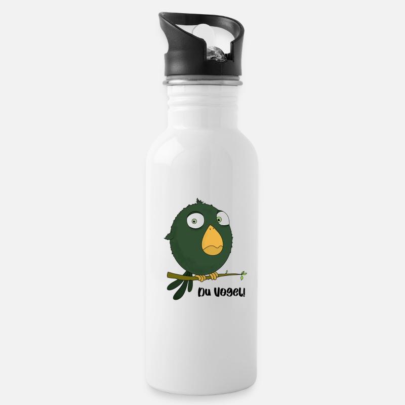 Du Vogel - Trinkflasche mit integriertem Trinkhalm - Weiß