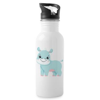 Hippo Family Mother Baby T-Shirt - Water bottle with straw - white - Right