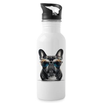 bouledogue avec lunettes de soleil humour - Gourde avec paille intégrée - blanc - Droite
