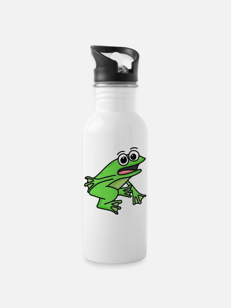 Frosch Motiv - Trinkflasche mit integriertem Trinkhalm - Weiß