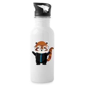 roter Panda Bär mit Nerd Brille und Krawatte - Trinkflasche mit integriertem Trinkhalm - Weiß - Rechts