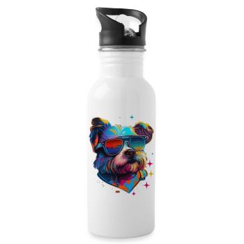 Terrier avec lunettes de soleil coloré et coloré - Gourde avec paille intégrée - blanc - Droite