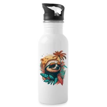 Sloth with sunglasses vacations in Hawaii - Water bottle with straw - white - Right