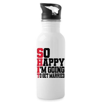 Funny Bachelor Party Engagement Wedding Married - Water bottle with straw - white - Right