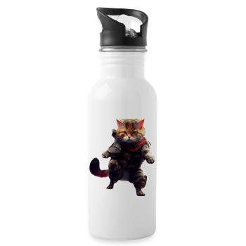 Chat en tant que combattant en tenue de combat en position - Gourde avec paille intégrée - blanc - Droite