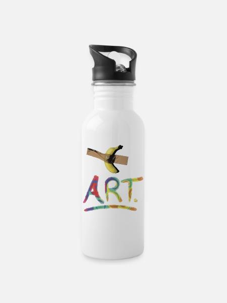 Banana ART - Water bottle with straw - white