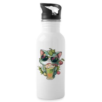 Tropical Cat: A Cat Lover's Dream - Water bottle with straw - white - Right