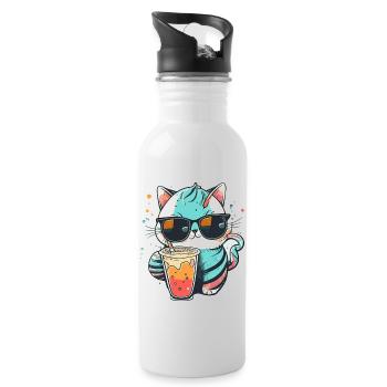 The coolest cat on the beach - Water bottle with straw - white - Right