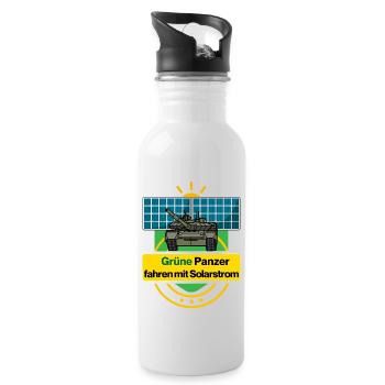 Grüne Panzer fahren mit Solarstrom - Trinkflasche mit integriertem Trinkhalm - Weiß - Rechts
