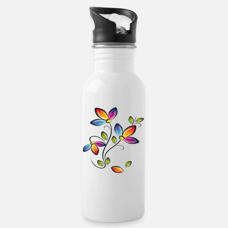Blumenranke, Flowers - Trinkflasche mit integriertem Trinkhalm - Weiß