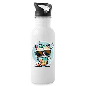Chat cool avec des lunettes de soleil - Gourde avec paille intégrée - blanc - Droite