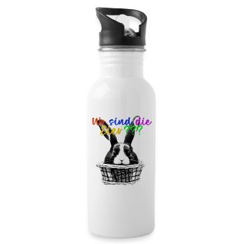 Osterdesign Hase im Korb T-Shirt mit der Frage - Trinkflasche mit integriertem Trinkhalm - Weiß - Rechts