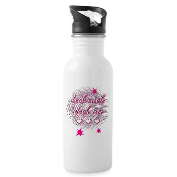 leck mich doch am ... pink - Trinkflasche mit integriertem Trinkhalm - Weiß - Rechts