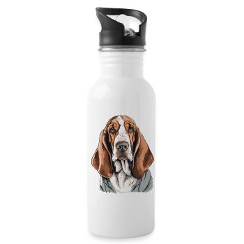 Basset Hound - Trinkflasche mit integriertem Trinkhalm - Weiß - Rechts