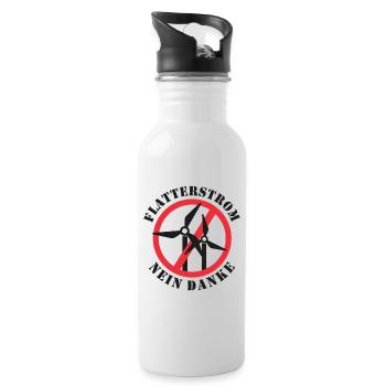 Flatterstrom Nein Danke, Windkraft Nein Danke - Trinkflasche mit integriertem Trinkhalm - Weiß - Rechts