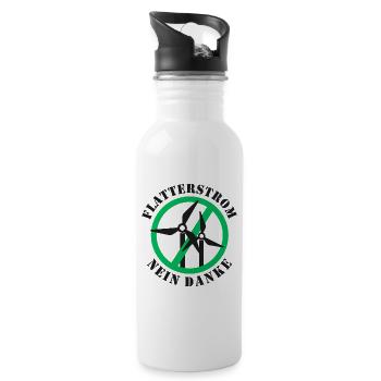 Flatterstrom Nein Danke, Windkraft Nein Danke - Trinkflasche mit integriertem Trinkhalm - Weiß - Rechts