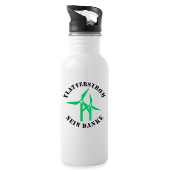 Flatterstrom Nein Danke, Windkraft Nein Danke - Trinkflasche mit integriertem Trinkhalm - Weiß - Rechts