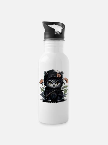 Le chat ninja : un combattant invincible - Gourde avec paille intégrée - blanc