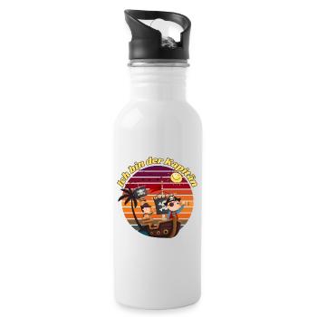 Ich bin der Kapitän - Trinkflasche mit integriertem Trinkhalm - Weiß - Rechts