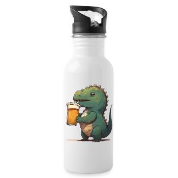 Funny dinosaur drinks a glass of beer - Water bottle with straw - white - Right