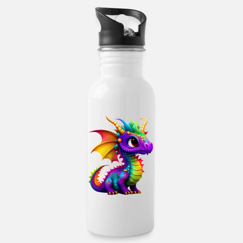 Süßer kleiner Drache - Trinkflasche mit integriertem Trinkhalm - Weiß