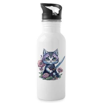 The ninja cat – unique and colorful - Water bottle with straw - white - Right