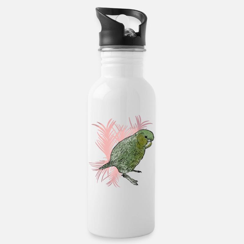 Kakapo mit Palmwedel Vignette - Trinkflasche mit integriertem Trinkhalm - Weiß