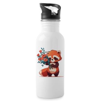 roter Panda mit Blumen - Trinkflasche mit integriertem Trinkhalm - Weiß - Rechts