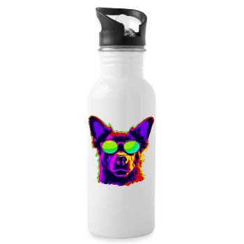 Stylischer Vierbeiner mit Sonnenbrille - Trinkflasche mit integriertem Trinkhalm - Weiß - Rechts