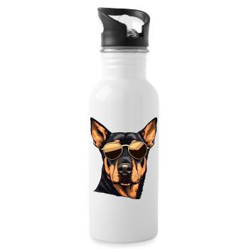 Rottweiler Cool - Trinkflasche mit integriertem Trinkhalm - Weiß - Rechts