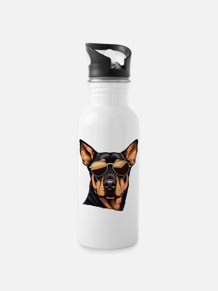Rottweiler Cool - Trinkflasche mit integriertem Trinkhalm - Weiß