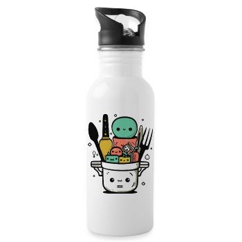 Kawaii Kochgeschirr - Trinkflasche mit integriertem Trinkhalm - Weiß - Rechts