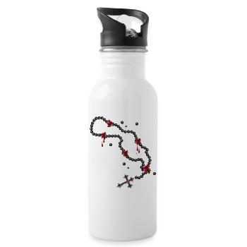 Rosary drawing with beads and roses - Water bottle with straw - white - Right