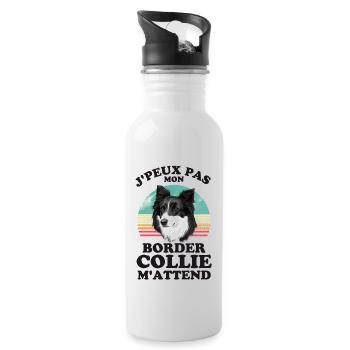 Humour chien border collie - Gourde avec paille intégrée - blanc - Droite